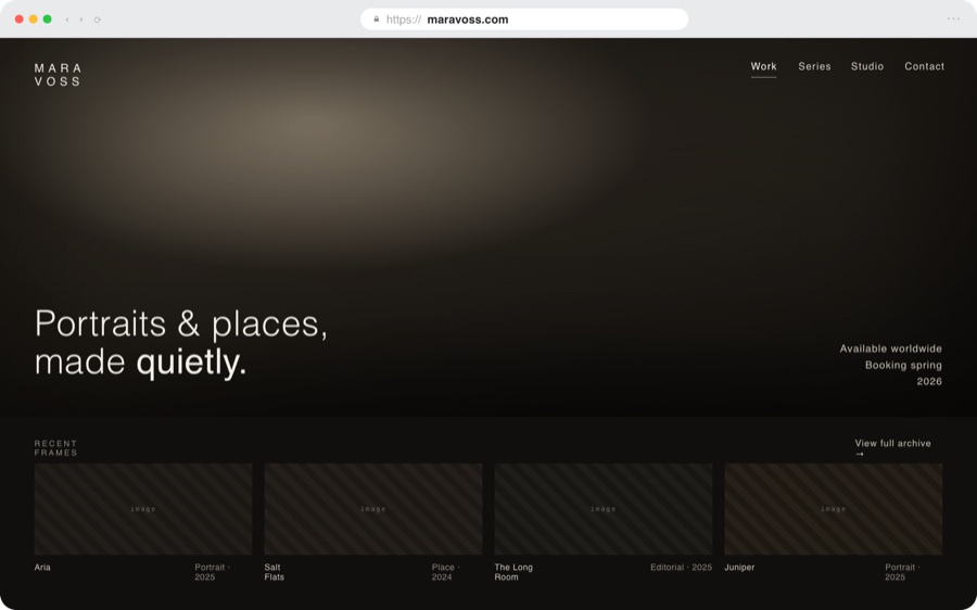 Example photographer or creative portfolio website design