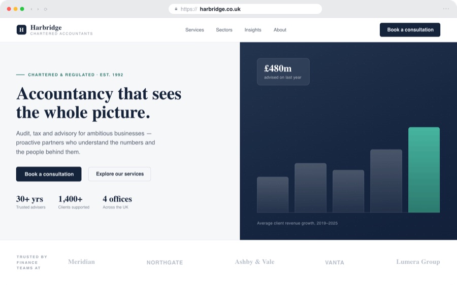 Example website design for a professional services firm