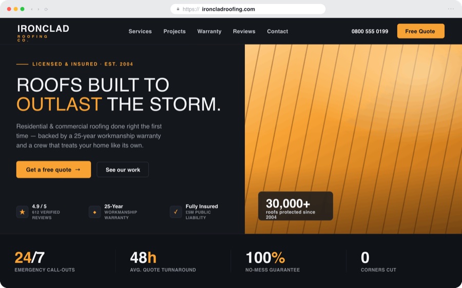 Example website design for a trades or construction business