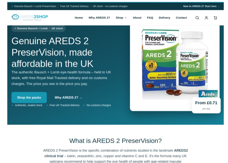 Areds2Shop e-commerce website built by Pulsar Web Works