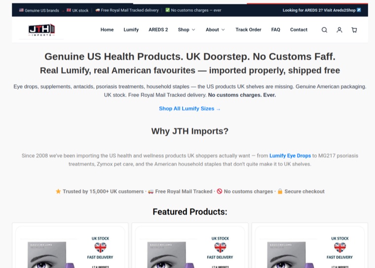 JTH Imports e-commerce website by Pulsar Web Works — website design for Braintree Essex businesses