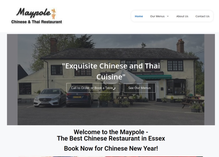 Maypole Chinese & Thai restaurant website by Pulsar Web Works — website design for Southend-on-Sea businesses