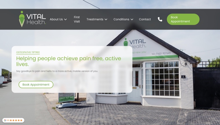 VITAL Health clinic website by Pulsar Web Works — website design for Bury St Edmunds Suffolk businesses