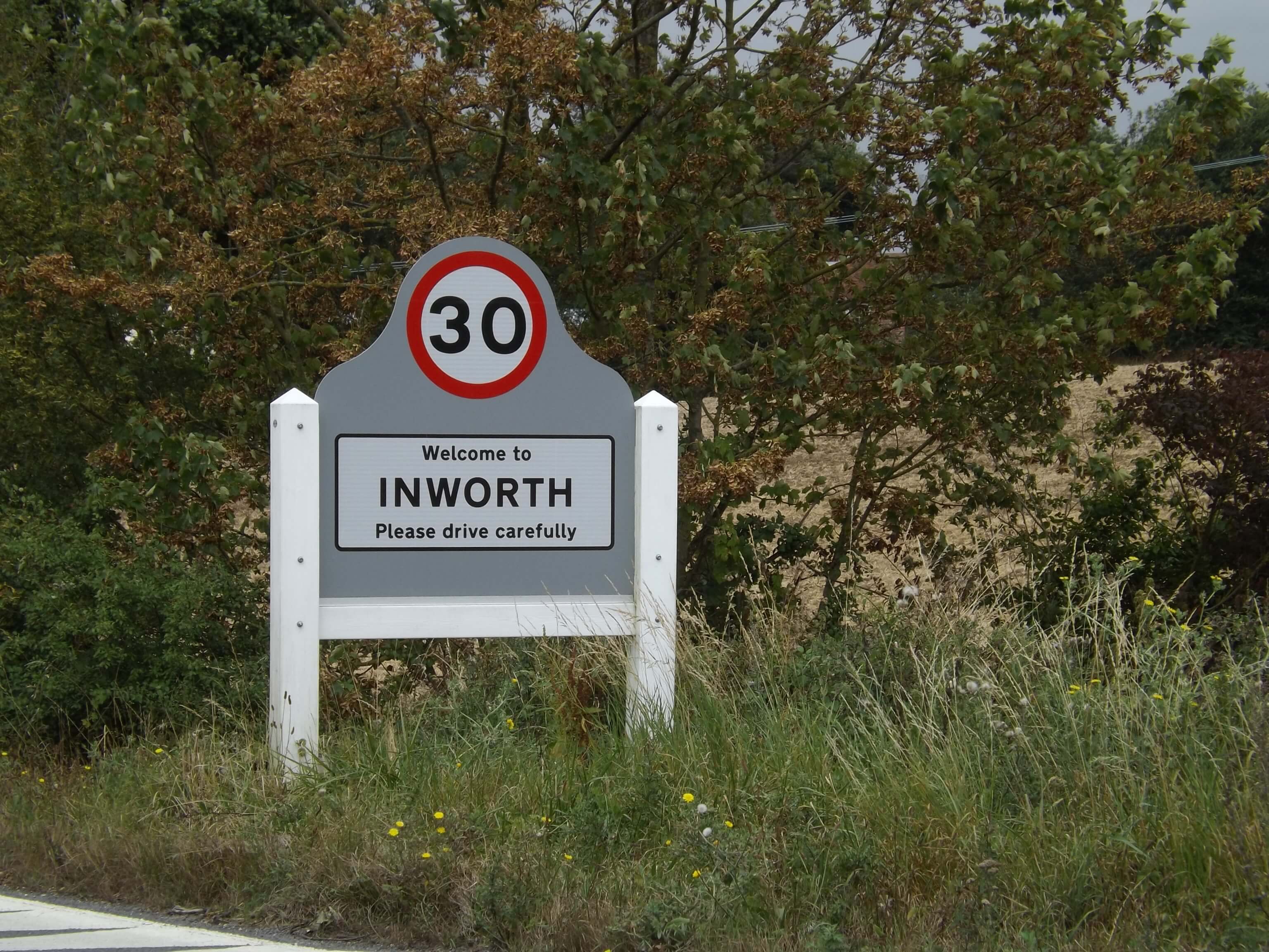 The Inworth village name sign on the B1023 Kelvedon Road